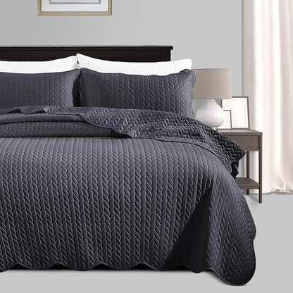 IR Imperial Rooms Twin Quilt Bedding Set Size (68” x 86”) + 1 Pillow Shams (20” x 26” + 2”) - 2 Pcs All Season Lightweight Reversible Microfiber Coverlet Embossed Quilt Bedspread (Charcoal)