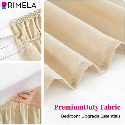 RIMELA Oatmeal Bed Skirt Queen Size 18 Inch Drop, Elastic Bed Skirting for Bed Base and Frame, Bedding Dust Ruffle Easy to Install, Lightweight Wrap Around Adjustable Bedskirt