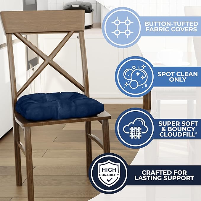 Klear Vu Gripper Overstuffed Universal Non-Slip Dining Chair Cushions for Kitchen Decor or Office Use, U-Shaped Skid-Proof Seat Pad, 17x17 Inches, 2 Count (Pack of 1), Linear Indigo Blue
