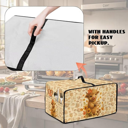 Toaster Oven Dust Cover Dustproof Convection Microwave Ovens Cover Stain-resistant Small Countertop Appliance Protector, L, Highland Cow Coffee Sunflower Fall Decor