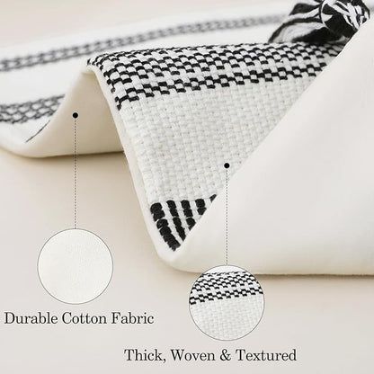 Smile Bee Boho Outdoor Couch Throw Pillow Covers Set of 2, Decorative Lumbar Thick Woven Striped Accent Neutral Pillow Covers with Tassels for Bed Sofa Home Decor, 12x20 Inch, Black and Cream White