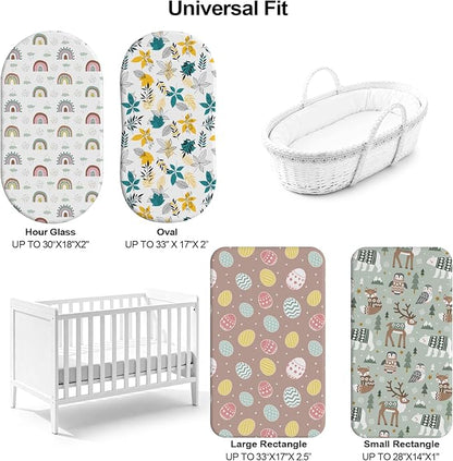 Baby Bassinet Sheets for Baby Boy Girls,4-Pack Fitted Bassinet Sheets Set Compatible with Halo Bassinest Swivel Sleeper,Baby Delight,Angelbliss,32"X16" (Egg Collection)