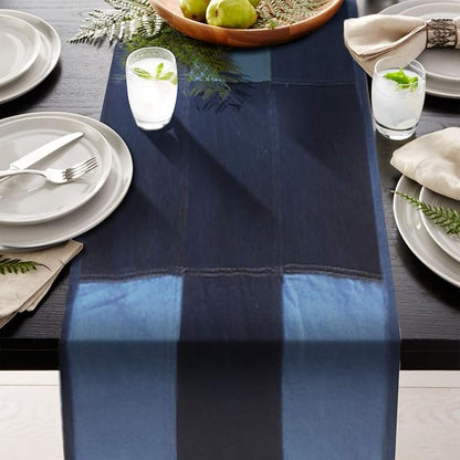AAYU Denim Table Runner / Bed Runners 108" | Solid and Mixed Reversible 17-18 Inch X 108inches Premium Quality Perfect for Wedding, Parties Decor