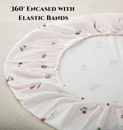 SDY Jersey Cherry Bassinet Sheets for Baby Girls,32 "x 16 "x 4", 2 Pack,Pink Cute Kawaii Standard Oval/Retangle Fitted Bassinet Sheets for Toddler,Super Soft Breathable