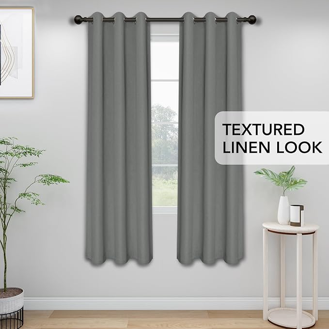 Easy-Going Linen Look Blackout Curtain Grommet Window Curtain Drapes for Bedroom, Living Room Thermal Insulated Room Darkening (2 Panels, 42x84 inch, Grey)