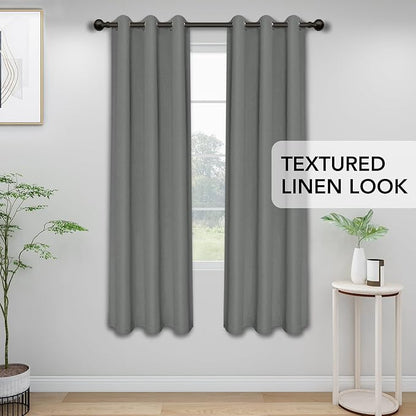 Easy-Going Linen Look Blackout Curtain Grommet Window Curtain Drapes for Bedroom, Living Room Thermal Insulated Room Darkening (2 Panels, 42x84 inch, Grey)