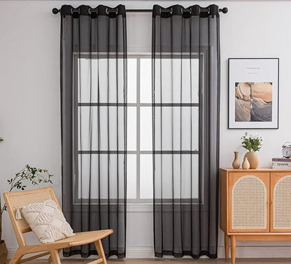 PI Sheer Curtains 95 Inches Length with Grommets,Soft Voile Textured,Modern Home Decoration Draperies for Villa/Loft 2 Panels (W52 X L95, Black)
