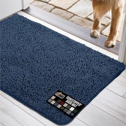 GORILLA GRIP SOAKSTOPPER Dog Door Mat, 30x20 Machine Washable Rug Absorbent Doormat Captures Moisture Mud Dirt, Quick Dry Soft Chenille Entryway Rugs Indoor Entrance Mats for Dog Paws, Navy Blue