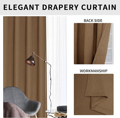 Easy-Going Linen Look Blackout Curtain Grommet Window Curtain Drapes for Bedroom, Living Room Thermal Insulated Room Darkening (2 Panels, 52x63 inch, Brown)