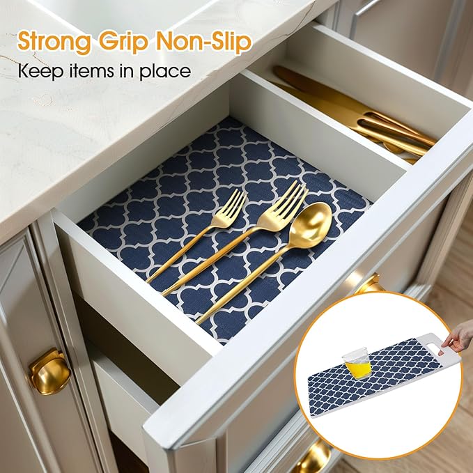 Shelf and Drawer Liner for Kitchen Cabinets Non-Adhesive, Strong Grip Non-Slip Thickened Cabinet Liners for Shelves, Waterproof Mats for Dresser Cupboard, Blue, 23 in x 10 Feet