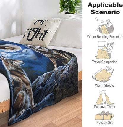 Bald Eagle Wolf Throw Blanket Wild Animal Print Blankets Gifts Couch Sofa Bed Stuff Decor Soft Cozy Lightweight Flannel Bedding for Lover 60"x80"