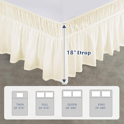 Twin Bed Skirt, Elastic Wrap Around Bed Skirt Twin Size, Bed Skirts for Adjustable Bed, Easy Fit with 18" Drop Length Tailored Drop Dust Ruffle (Light Yellow)