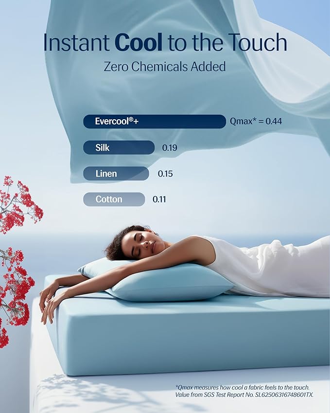 REST® Evercool®+ Cooling Sheet Set, Queen Size, Light Blue, Breathable Bed Sheets for Hot Sleeper and Night Sweats, with Pillowcases, with Ionic+ Self-Cleaning Silver Yarn for Sensitive Skin, 4PCS