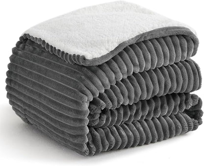 Sherpa Blankets King Size - Fleece King Size Blanket for Bed, Soft and Warm Throw Blanket for Winter, 108" x 90", Grey