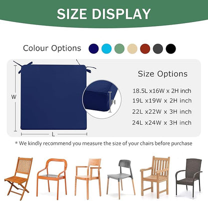 Outdoor Chair Cushions Set of 2: Waterproof & Fade Resistant Deep Seat Cushion for Patio Furniture - 24 x 24 x 3 Inch Chair Pads with Ties and Hidden Zipper - Patio Chair Cushion Replacement, Navy