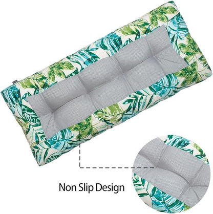 FUNHOME Outdoor Bench Cushion 45 x18 inch with Non-Slip Grips,Water Resistant Porch Swing Cushion,Bench Pillow Pads,Floral Tufted Cushions for Patio Garden Furniture,45" Seat Cushions(Palm Leaf)