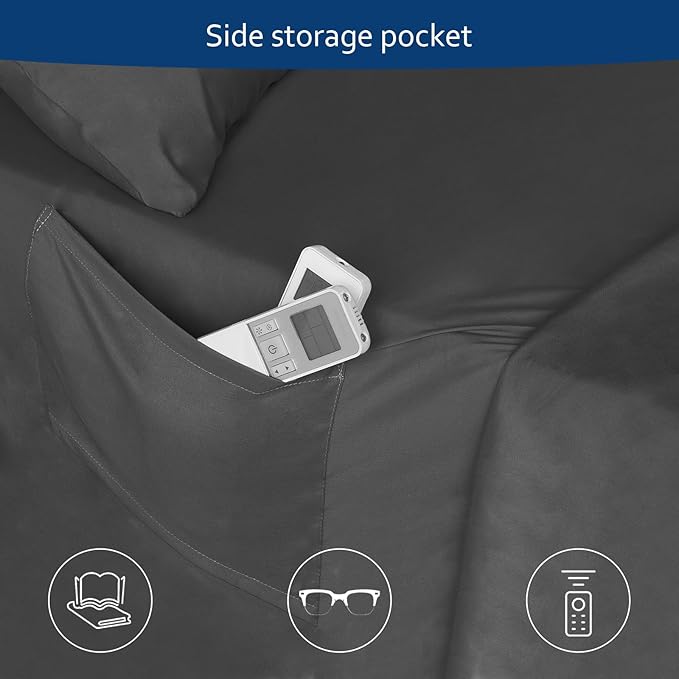 Moonsea Extra Deep Pocket Queen Sheet Sets for Air Mattress - Deep Pocket Sheets Queen Size Sets - Sheets with Pocket on Side - Easily Fits Extra Deep 16 in to 24 in Pillow Top (Black)