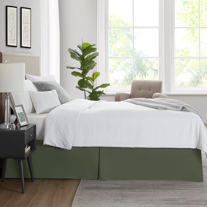 Nestl Olive Green Twin XL Bed Skirt - Twin XL Size Bed Skirt 14 Inch Drop - Brushed Microfiber Bed Skirts - Hotel Quality Pleated Bed Skirt - Shrinkage & Fade Resistant