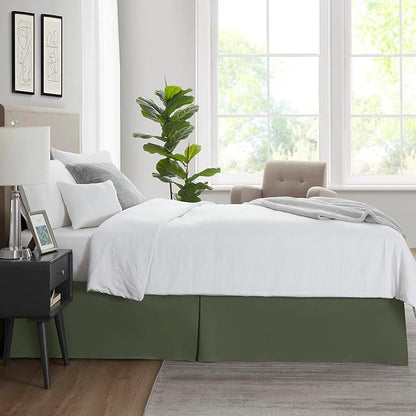 Nestl Olive Green Bed Skirt Cal King Size - Cal King Bed Skirt 14 Inch Drop - Brushed Microfiber Bed Skirts - Hotel Quality Pleated Bed Skirt - Shrinkage & Fade Resistant