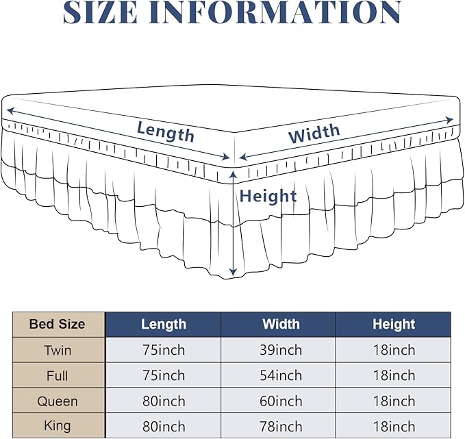 Full Bed Skirt, Double-Layered Ruffled Eyelet Bed Skirt, Wrap-Around Elastic Dust Ruffle Full Size with Gathered Styling and Embroidered Details, 18" Drop Length (White)