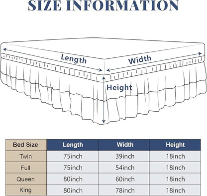 King Bed Skirt, Double-Layered Ruffled Eyelet Bed Skirt, Wrap-Around Elastic Dust Ruffle King Size with Gathered Styling and Embroidered Details, 18" Drop Length (White)