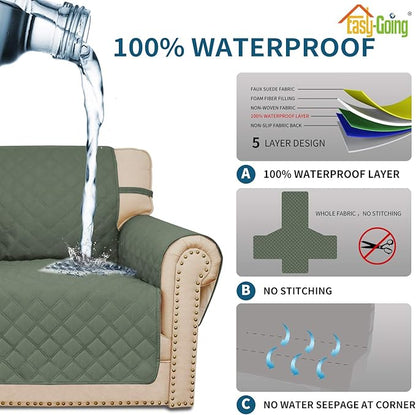Easy-Going Sofa Slipcover Oversized Sofa Cover Waterproof Couch Cover Furniture Protector Cover Pets Covers Washable Non-Slip Fabric Pets Kids Children (Oversized Sofa, Greyish Green)