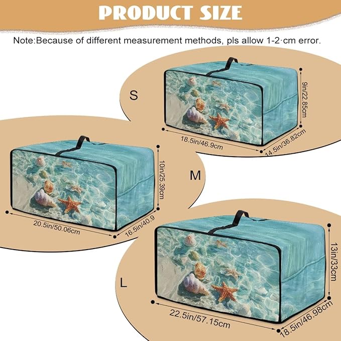 Toaster Oven Cover Washable Small Kitchen Appliance Dust Cover with Pockets, for Air Fryer Toaster Ovens, Microwaves, S, 14.5 x 18.5 x 9 Inches, Blue Beach Starfish Seashell Conch Whelk