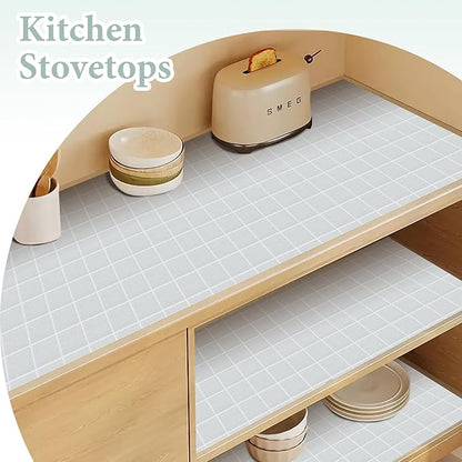 Drawer and Shelf Liner for Kitchen Cabinet: 17 in X 30 Ft Non Slip Waterproof Shelf Paper Non Adhesive Refrigerator Liners Light Gray Grid Easy Liners for Bathroom