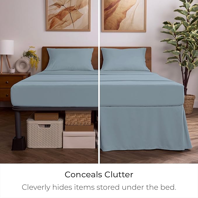 Mellanni Bed Skirt Cal King Size- Bed Skirting - 15-Inch Tailored Drop Pleated Dust Ruffle - Hotel Luxury Bedding - Wrinkle, Fade, Stain Resistant - 1 Bedskirt (Cal King, Blue Hydrangea)