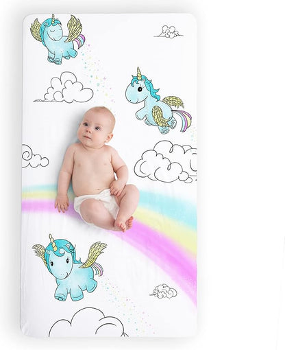 JumpOff Jo - Fitted Crib Sheet, Super Soft Breathable 100% Cotton Baby Crib Sheet for Standard Crib Mattresses and Toddler Beds, 28 in. x 52 in. - Unicorn Pixie Dust