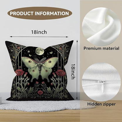 Vintage Floral Throw Pillow Covers, Vintage Flower Pattern Double Sided Cushion Cover, Indoor and Outdoor Home Art Decor Pillowcase for Sofa or Bedroom Decor 18x18inches (Green Butterfly, 18x18inches)