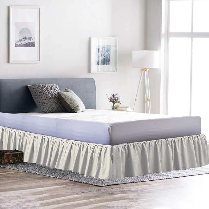 Bed Skirt - Ruffled Bed Skirt (Short Queen, Ivory) 12 Inch Drop Dust Ruffle with Platform, 100% Cotton 800 Thread Count Fabric - Dust Ruffle Bedskirt for Easy Fitting and Easy Care