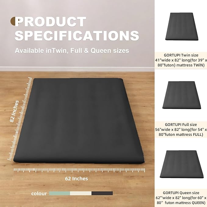 Floor Futon Cover Queen Size 82" L x 62" W Japanese Floor Futon Mattress Slipcover Tatami Mats Cover Washable Black