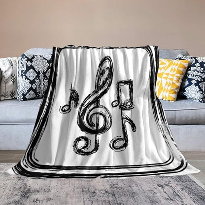 Music Blanket Black Abstract Graffiti Music Note Art Printed Soft Cozy Lightweight Throw Blanket for Kids Girls Boys Women Men Bedroom Living Room Dorm Chair Sofa Travel 60x80in