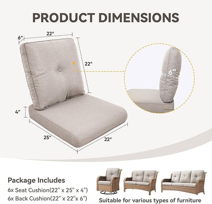 Patio Cushions for Outdoor Furniture - 22" x 25" x 4" UV Resistant Thick Foam Cushions Water Resistant Replacement Cushion for Outdoor Patio Furniture Chair/Sofa/Couch | Blue | 6-Pack |