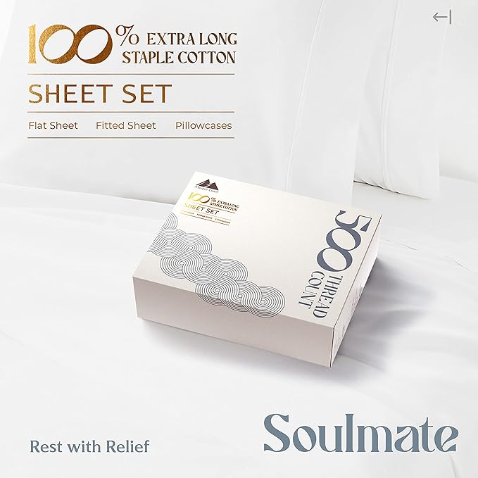 Mayfair Linen 100% Egyptian Cotton Split King Sheets Sets for Adjustable Bed - 500 Thread Count Split Top King Sheet (5 PC, White), Soft, Cooling, Breathable, Sateen Weave 16" Deep Pocket Hotel Sheet