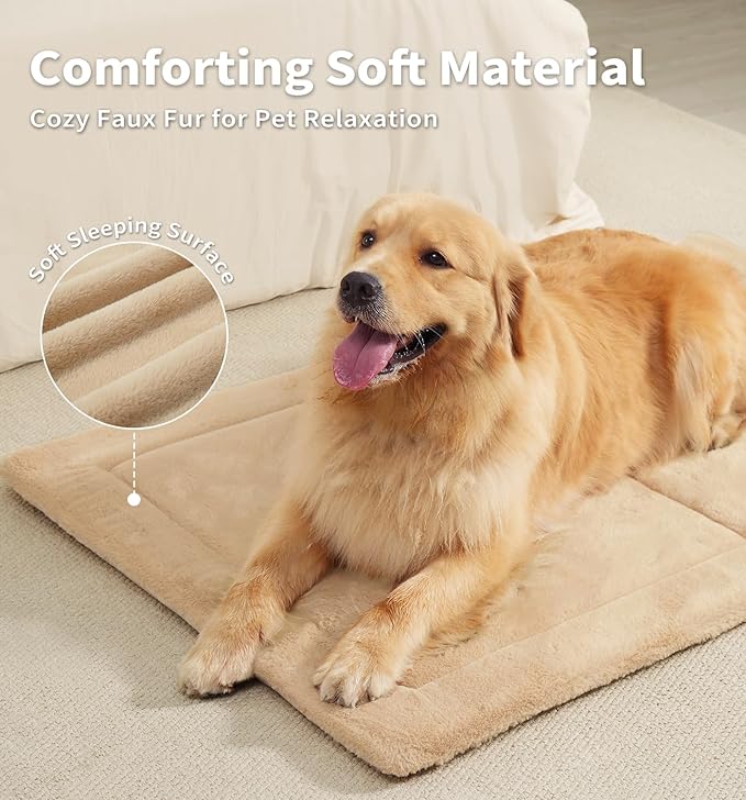 MADE 4 PETS Dog Crate Pad Bed for Medium Large Dogs, Washable & Reversible, Anti-Slip Kennel Mat for Cozy Sleeping, Soft Fluffy Dog Bed for Indoor & Outdoor Use, 35"x23", Khaki