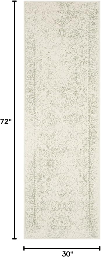 SAFAVIEH Adirondack Collection Runner Rug - 2'6" x 6', Ivory & Sage, Distressed Vintage Floral Design, Non-Shedding & Easy to Clean, Ideal for Hallway, Foyer, Entryway, Bedroom (ADR109V)