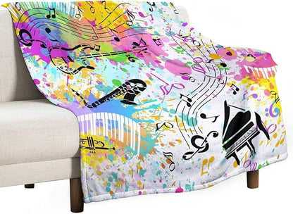 Music Blanket Colorful Graffiti Piano Keys Music Note Modern Abstract Art Print Soft Cozy Lightweight Throw Blanket for Kids Girls Boys Bedroom Living Room Dorm Chair Sofa Travel 70x80in