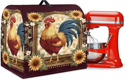 Rooster Sunflower Mixer Covers Washable Stand Mixer Dust Covers Fit Kitchen Aid Mixer 4.5-8 Quart Mixer Home Kitchen Decor Appliance Covers Red Yellow
