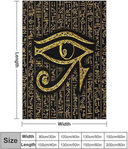 Ancient Egyptian Blanket, Egyptian Eye of Horus Ancient Culture Golden Egyptian Hieroglyphs Alphabet Print Blankets for Couch Sofa Bed Boys Mens, 30"x40"