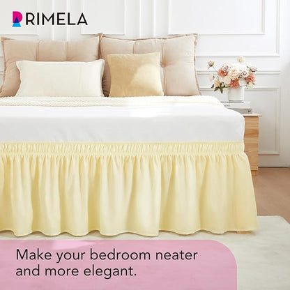 RIMELA Light Yellow Bed Skirt Twin Size 15 Inch Drop, Elastic Bed Skirting for Bed Base and Frame, Bedding Dust Ruffle Easy to Install, Lightweight Wrap Around Adjustable Bedskirt