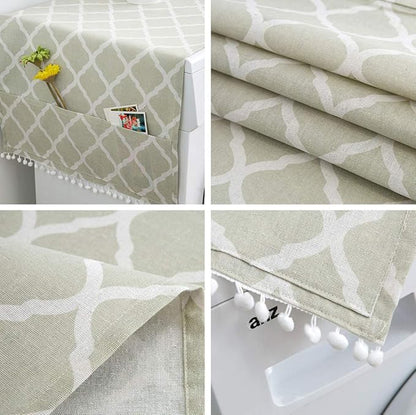 AKOAK 1 Pack 55 x 130cm /22 "x 51" Geometric Washing Machine Refrigerator Dust Cover, Multi-Purpose Household Cotton Linen Dust Microwave Cover, with Storage Pouch (Green diamond)