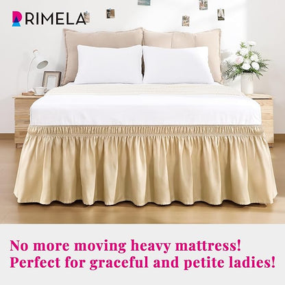 RIMELA Beige Bed Skirt Queen Size 15 Inch Drop, Wrap Around Elastic Bedskirt, Dust Ruffle for Adjustable Bed Base Machine Washable Easy to Install Bed Skirts