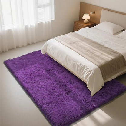Purple Fluffy Rug Shaggy Area Rug, 3x5 Area Rugs for Girls Bedroom, Soft Cute Baby Play Mat, Indoor Floor Carpet for Teen, Nursery, Preppy Dorm, Plush Aesthetic Bedside Rug