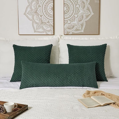Kevin Textile 14x36 Inch Long Lumbar 1 Pack Boho Christmas Decorative Throw Pillow Cover Soft Striped Corduroy Rectangle Cushion Case Farmhouse Color Accent for Living Room Couch Sofa Bed, Army Green