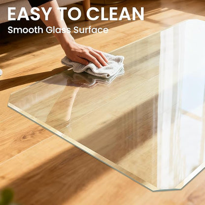 Tempered Glass Chair Mat with Patented Beveled Edge, 46”x55” 1/5" Thick Office Floor Mat for Carpet & Hardwood, w/ 12 Anti-Slip Pads