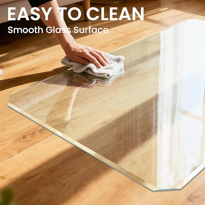 Tempered Glass Chair Mat with Patented Beveled Edge, 36”x46” 1/5" Thick Office Floor Mat for Carpet & Hardwood, w/ 12 Anti-Slip Pads