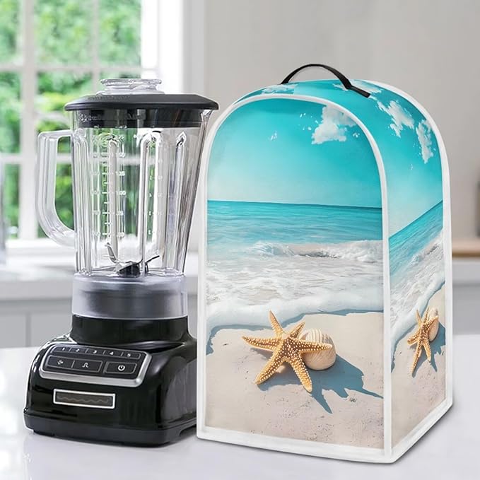 Beach Teal Blender Cover for Kitchen Countertop Starfish Small Appliance Dust Cover Kitchen Decor Food Processor Protector with Handle Blender Protection Accessories 2025