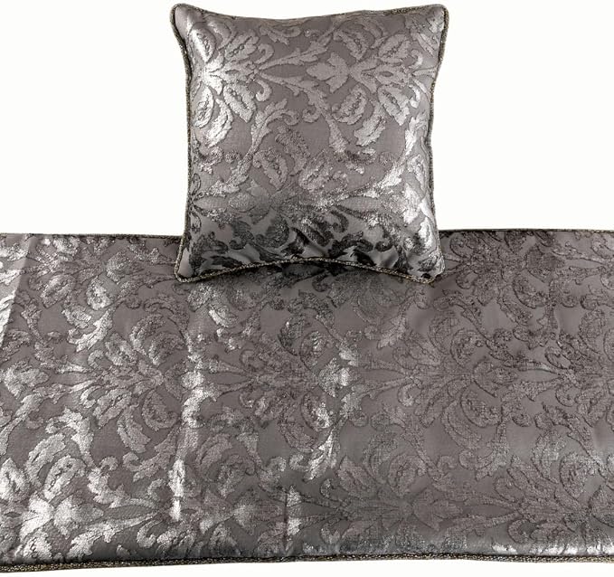 The HomeCentric Silver Bed Runner Without Pillow Cover, Twin Size 53"x18" Decorative Bed Runner, Silver & Grey Velvet Bed Scarf in Foil Velvet Bead Border - Silver Glitterati